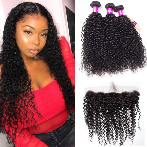 Curly Weave Human Hair 3 Bundle with 13x4 HD Lace Frontal Closure