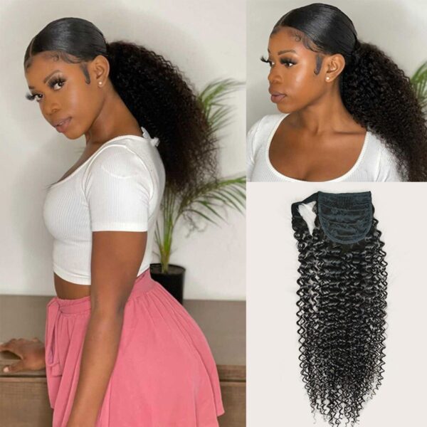 Human Hair Ponytail Extensions Wrap Around Clip in Hair