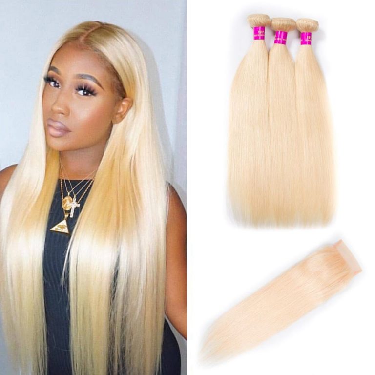 Hair 613 Hair Bundles Brazilian Blonde Hair 3 Bundles Straight With Closure