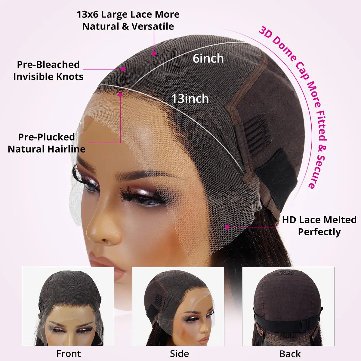 13x6 HD Lace Frontal Wig Pre-Bleached Knots Straight Virgin Human Hair Wigs 180% Density