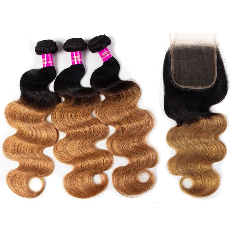 Ombre T1b/27 Brazilian Body Wave Bundles With Closure