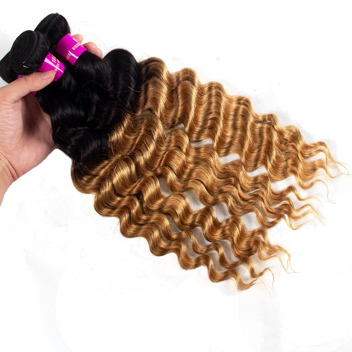 Ombre Color Hair 1B/27 Brazilian Loose Deep Wave 3/4 Bundles