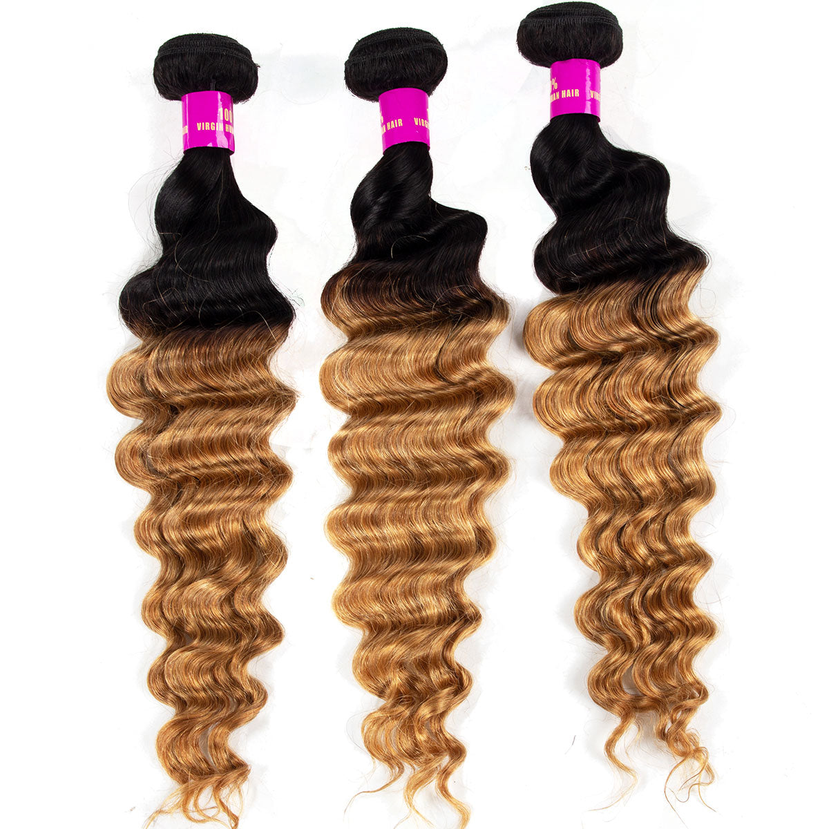 Ombre Color Hair 1B/27 Brazilian Loose Deep Wave 3/4 Bundles