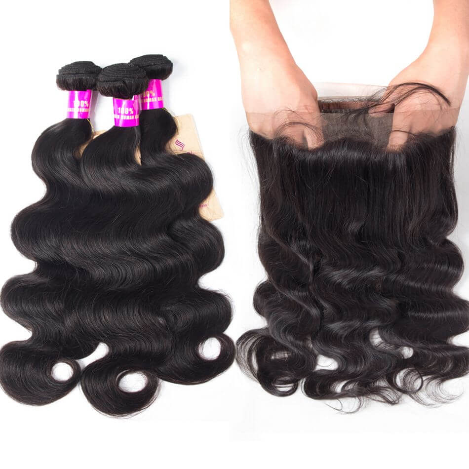Brazilian Body Wave Hair 3 Bundles With 360 Frontal Brazilian Virgin Human Hair 360 Lace Frontal Closure With Bundles