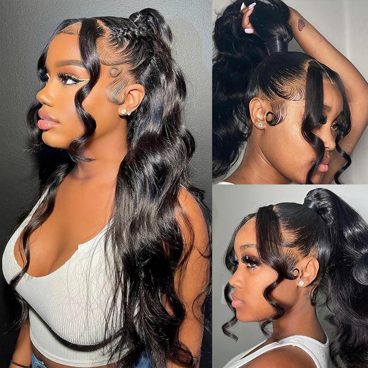 New Invisi-Drawstring Snug Fit 360 Lace Frontal Wigs Body Wave Human Hair With Bleached Knots