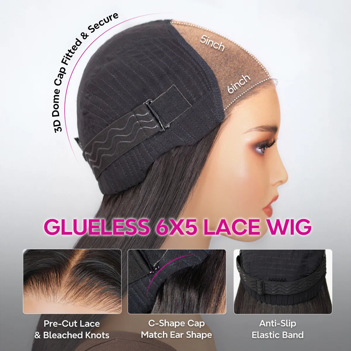 Glueless Curly 6x5 Pre-Cut HD Lace Wig Human Hair Wear And Go Wig Bleached Knots