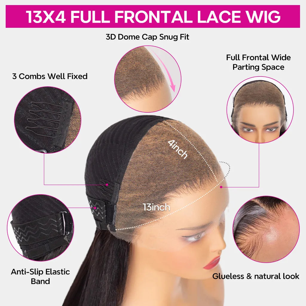 13x4 Full Frontal HD Lace Wigs Pre-Bleached Knots Glueless Body Wave Human Hair Wigs