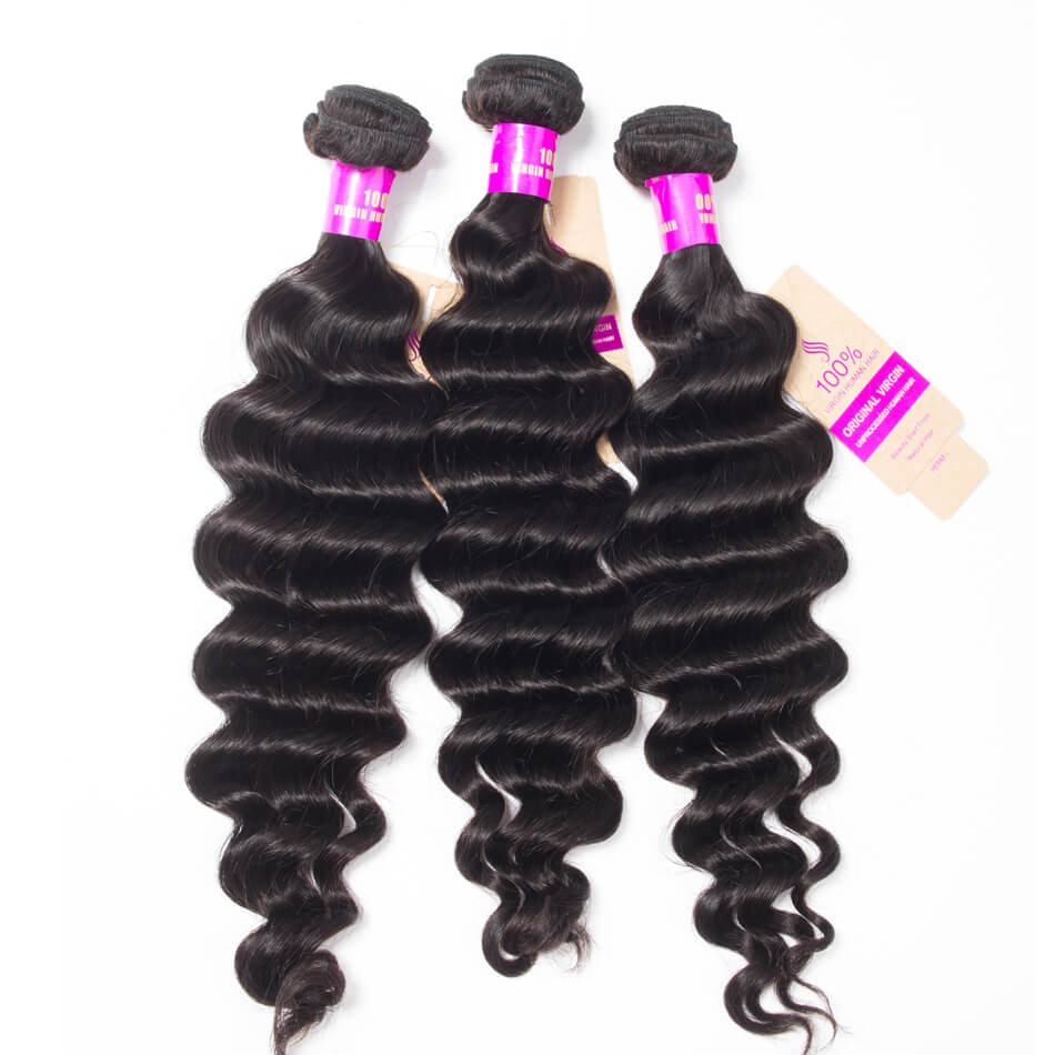 Brazilian Virgin Hair Loose Deep Wave 3 Bundles 100% Virgin Hair Bundles Loose Deep Curly Weave Human Hair