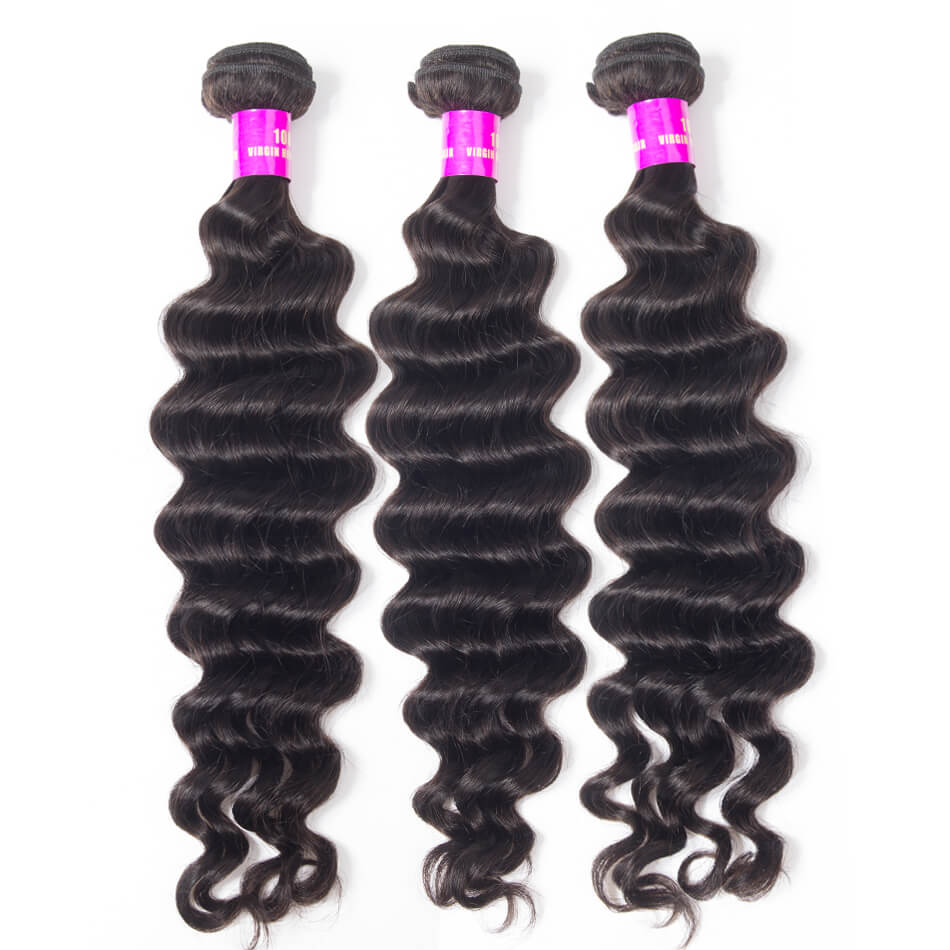 Loose Deep Virgin Human Hair 3 Bundles with 13x4 HD Lace Frontal
