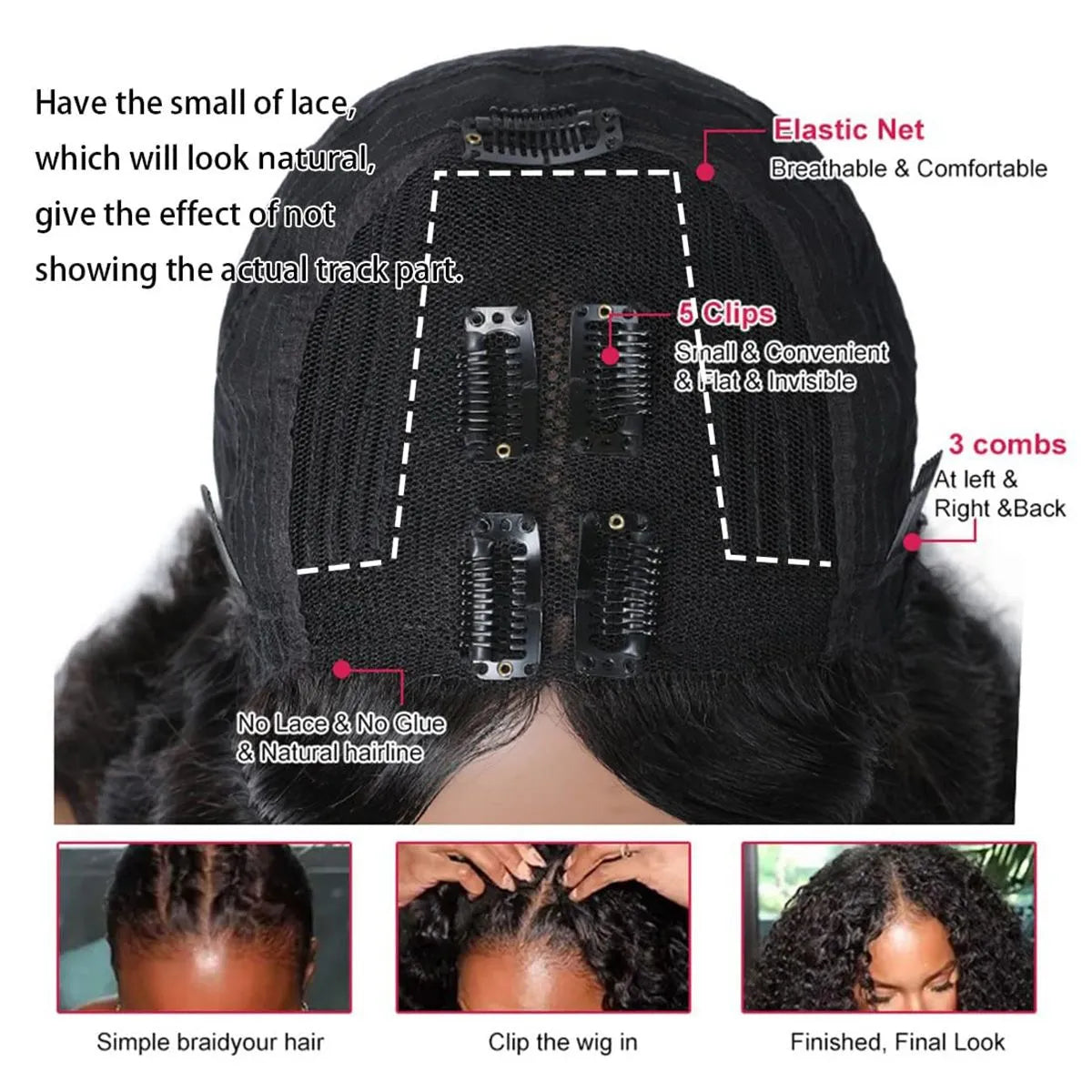 Water Wave V Part Wig No Leave Out Human Hair Wigs