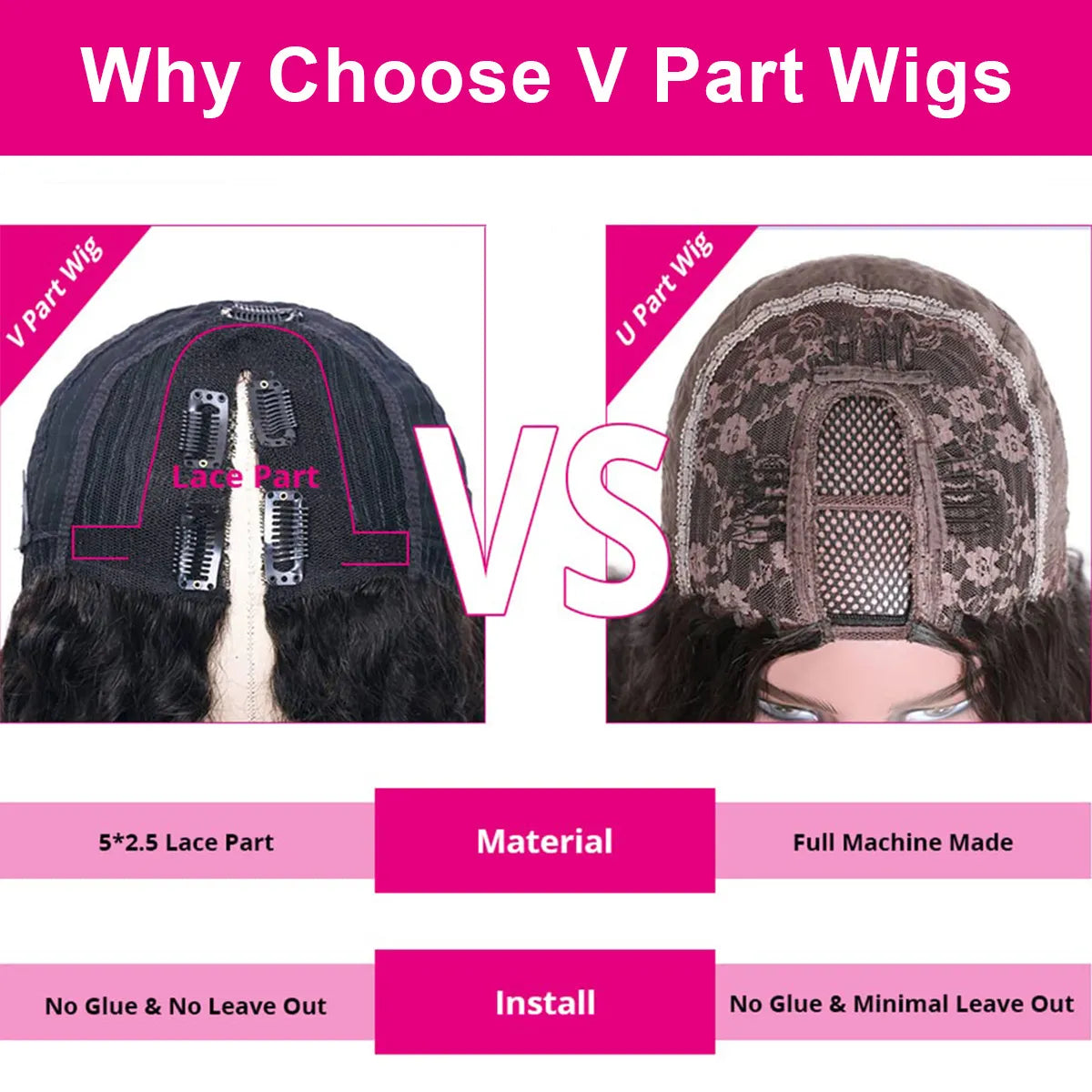 Water Wave V Part Wig No Leave Out Human Hair Wigs