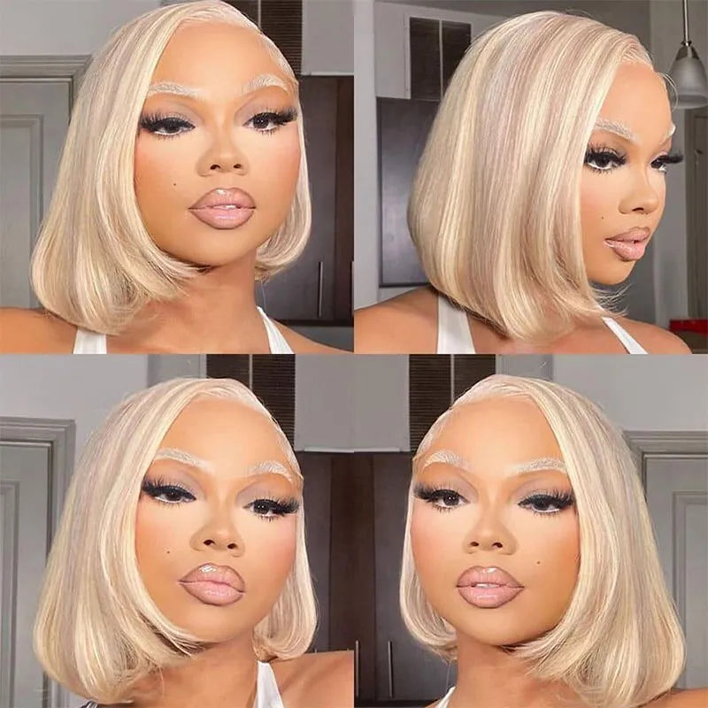 Highlight Blonde P16/613 Straight Bob Wig Human Hair Lace Front Short Wigs