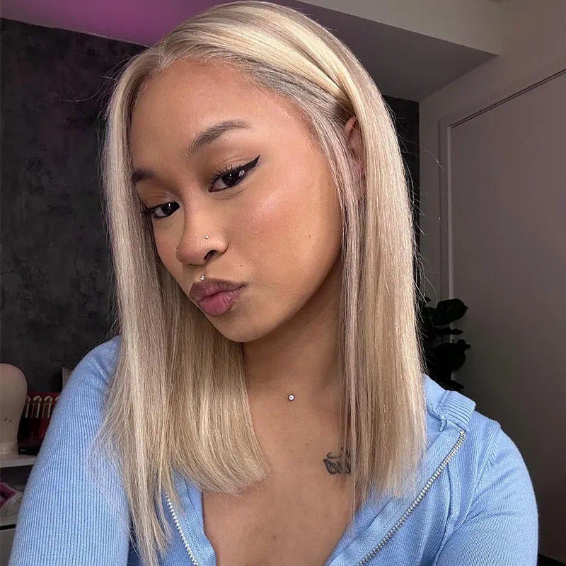 Highlight Blonde P16/613 Straight Bob Wig Human Hair Lace Front Short Wigs
