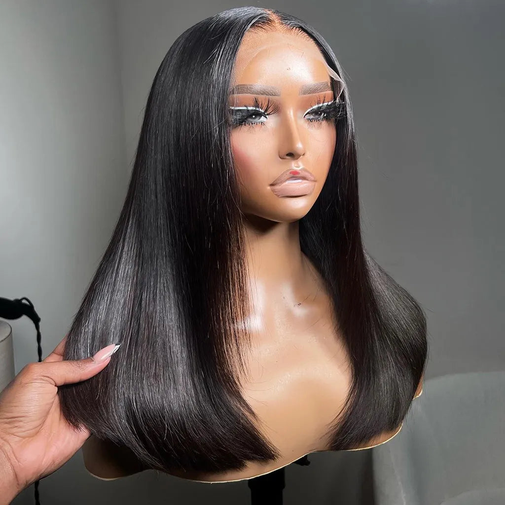 Blunt Cut Straight Wig Glueless Pre-Cut 6x5 Lace Closure Wig Bleached Knots Shoulder Length