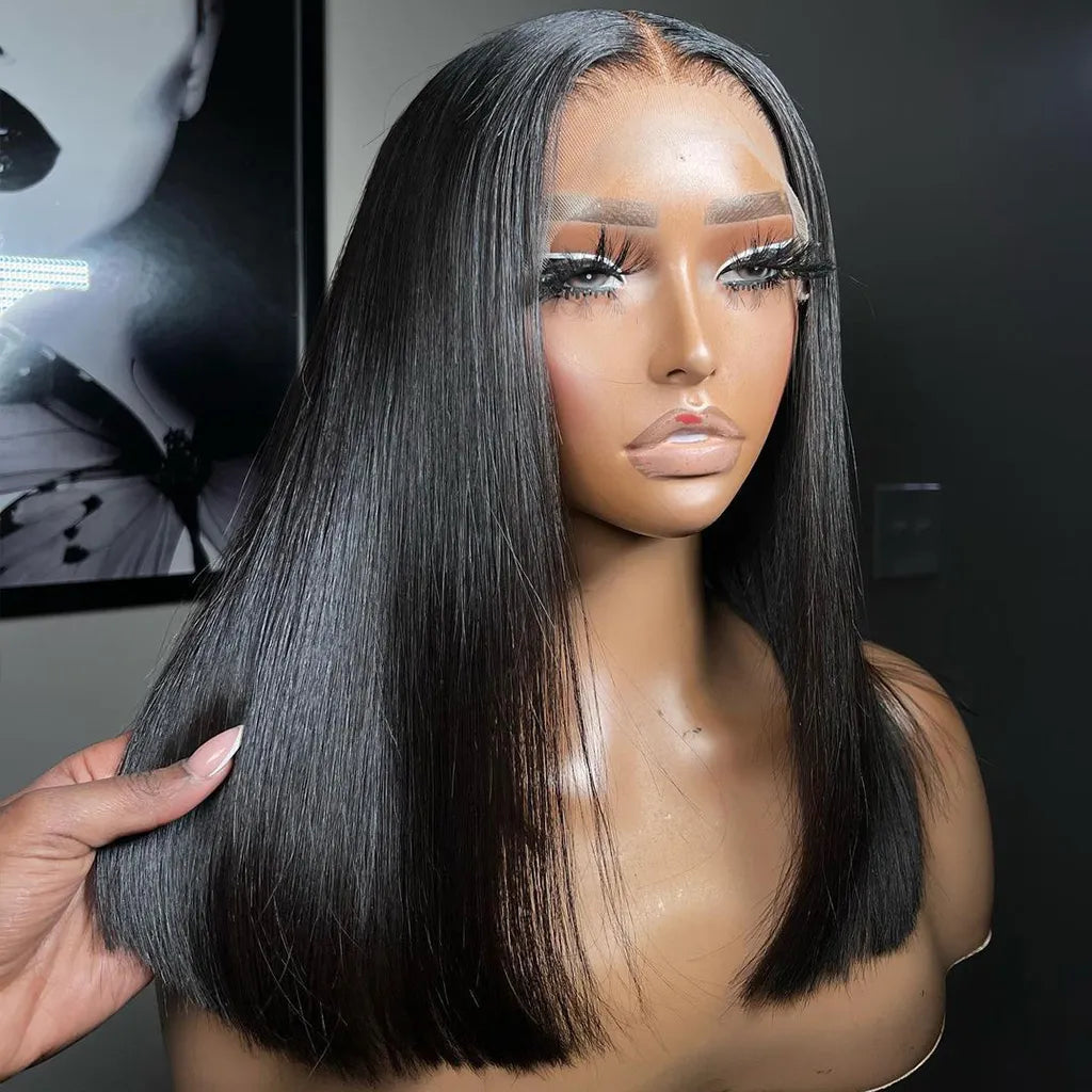 Blunt Cut Straight Wig Glueless Pre-Cut 6x5 Lace Closure Wig Bleached Knots Shoulder Length
