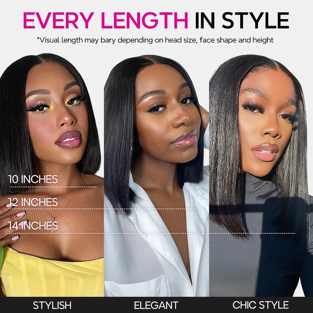 Glueless Straight Bob Wig Upgraded 6x5 Lace Closure Short Wig Pre-Cut HD Lace & Bleached Knots