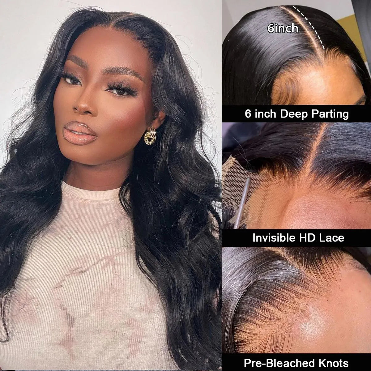 Pre-Bleached Knots Glueless 13x6 HD Lace Frontal Wig Body Wave Virgin Human Hair Wigs