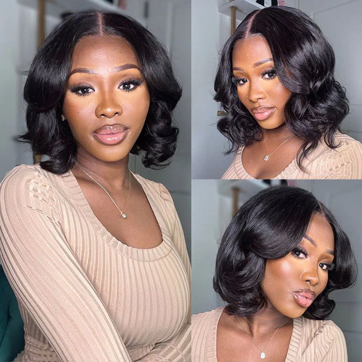 Ready To Go Glueless Loose Body Wave Short Bob Wig Pre-Bleached Knots 6x5 Pre-Cut Lace Wig