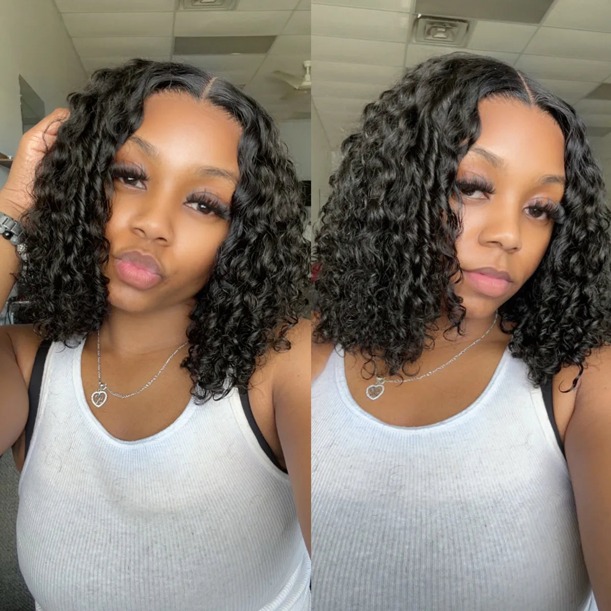 Bouncy Water Wave V Part Bob Wig No Glue Needed Easy Install