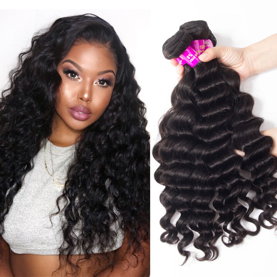 Loose Deep Curly Hair 4 Bundles Brazilian Hair Weave Bundles Wavy Hair 100% Virgin Human Hair Extension