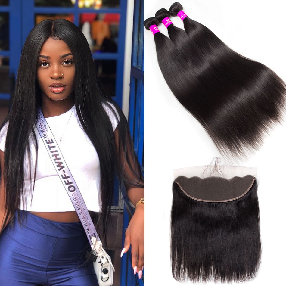 Lace Frontal Closure With Bundles Hair Mink Brazilian Virgin Hair Straight With Frontal 100% Human Hair High Quality