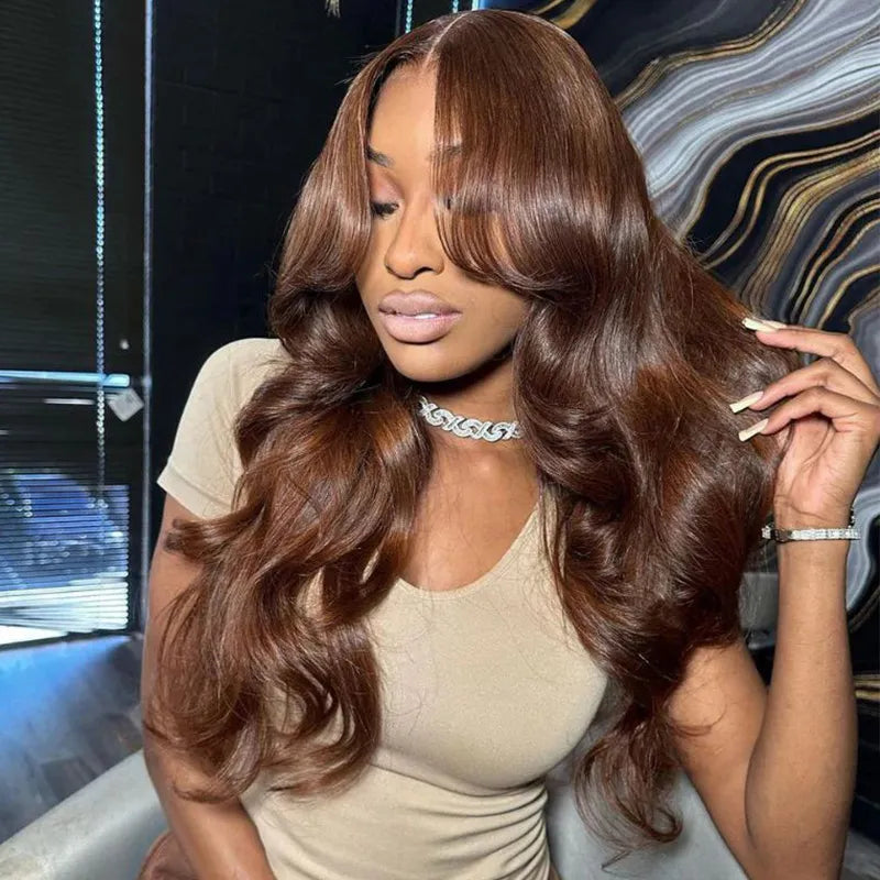 Curtain Bangs Layered Cut Reddish Brown 99j Body Wave Wig Glueless 6x5 Pre-Cut Lace Wig