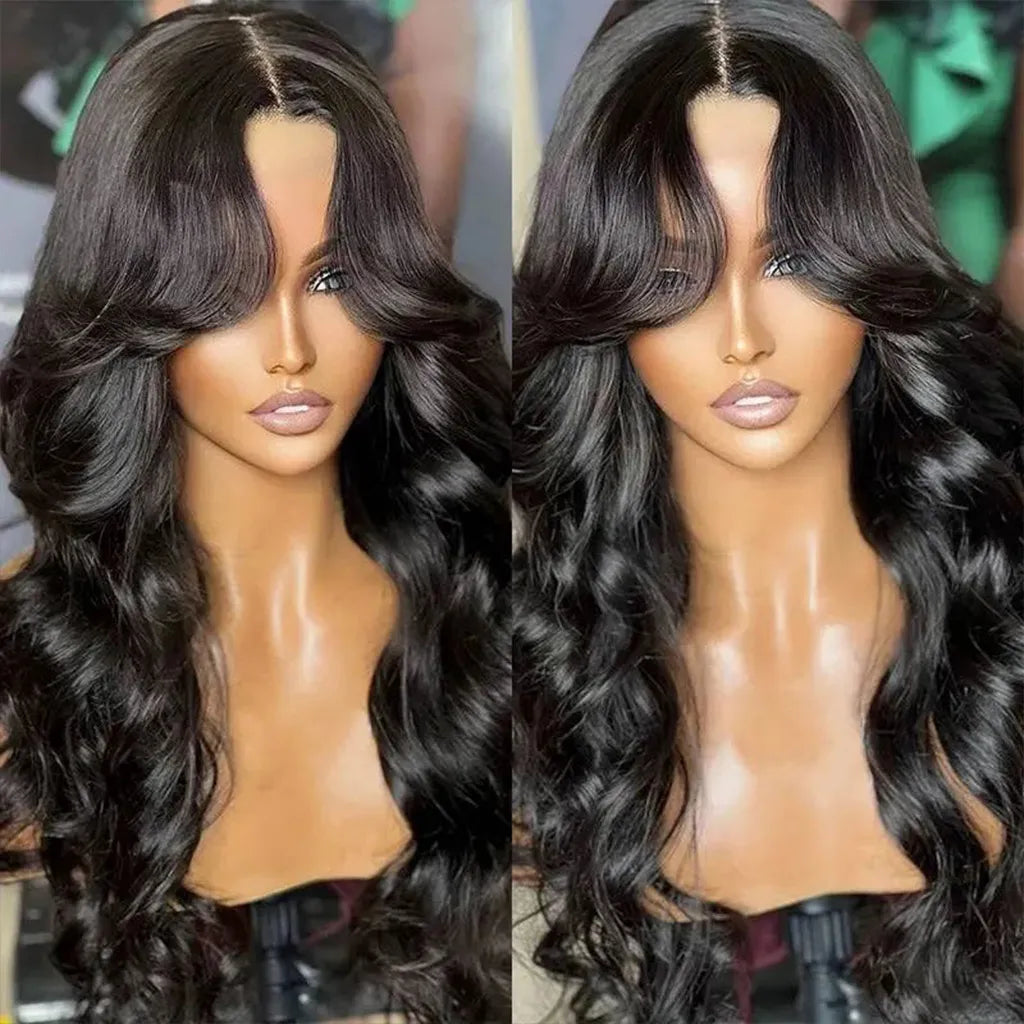 Face-Framing Curtain Bangs Body Wave Glueless 6x5 Pre-Cut HD Lace Wig Human Hair Wig With Layers