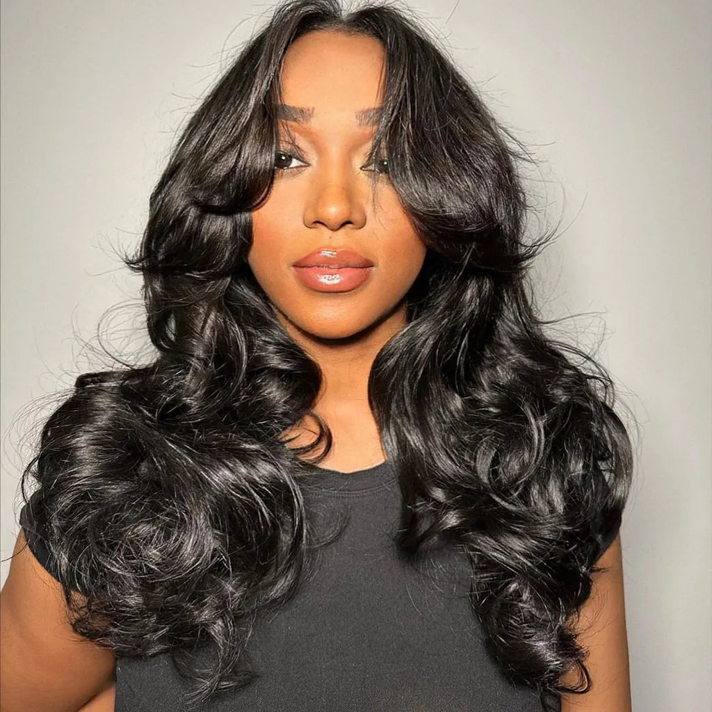 Face-Framing Curtain Bangs Body Wave Glueless 6x5 Pre-Cut HD Lace Wig Human Hair Wig With Layers