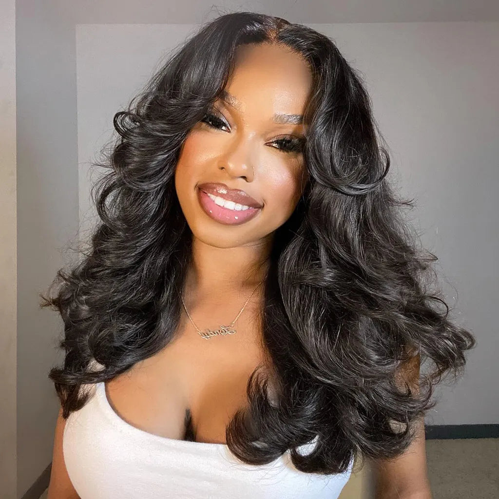Face-Framing Curtain Bangs Body Wave Glueless 6x5 Pre-Cut HD Lace Wig Human Hair Wig With Layers