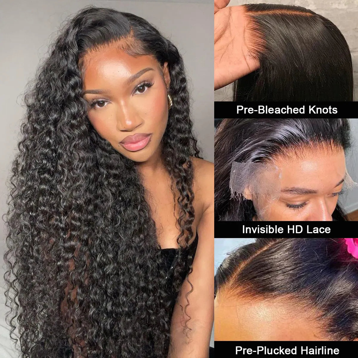 Pre-Bleached Knots 13×4 13x6 HD Lace Frontal Wigs Deep Wave Glueless Human Hair Wigs 180%