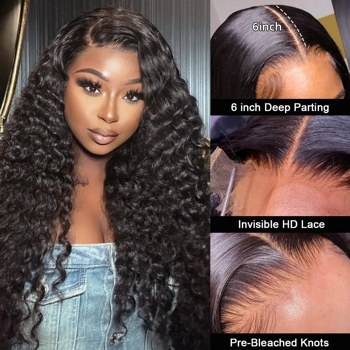 Deep Wave 13x6 HD Lace Wig Pre-Bleached Knots Glueless Human Hair Wigs Undetectable Lace