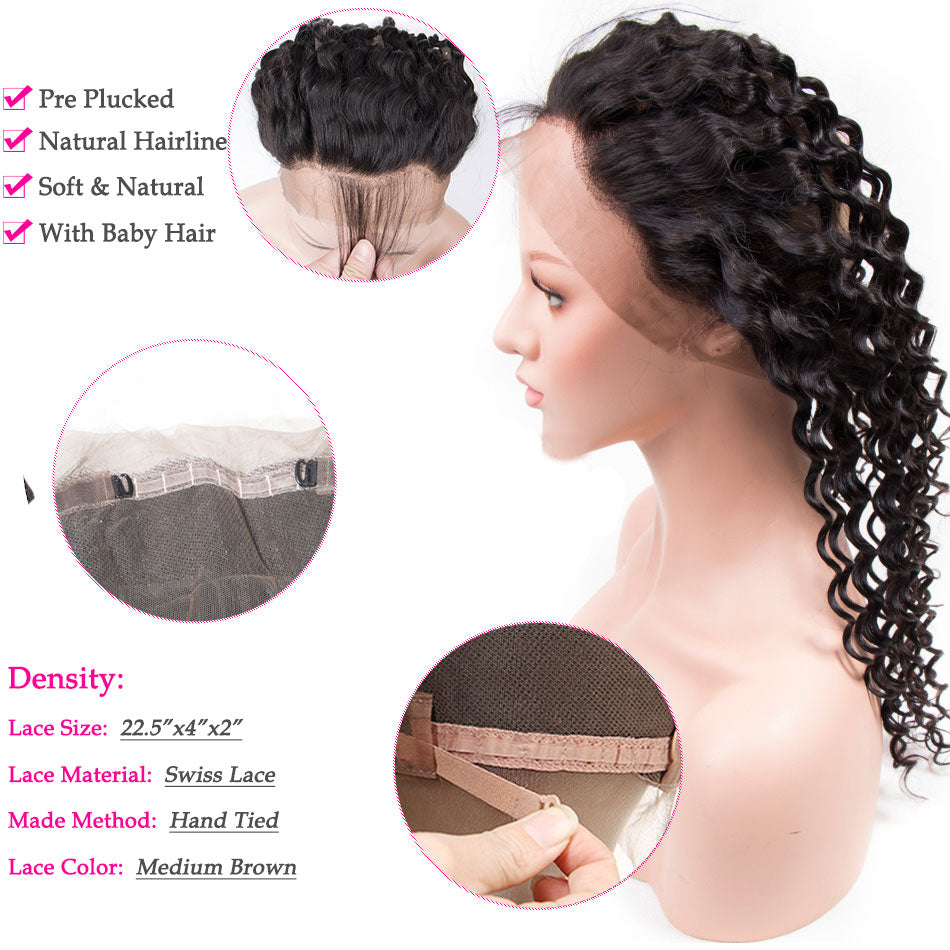 Brazilian Deep Wave Bundles with 360 Frontal for Full Head Virgin Human Hair