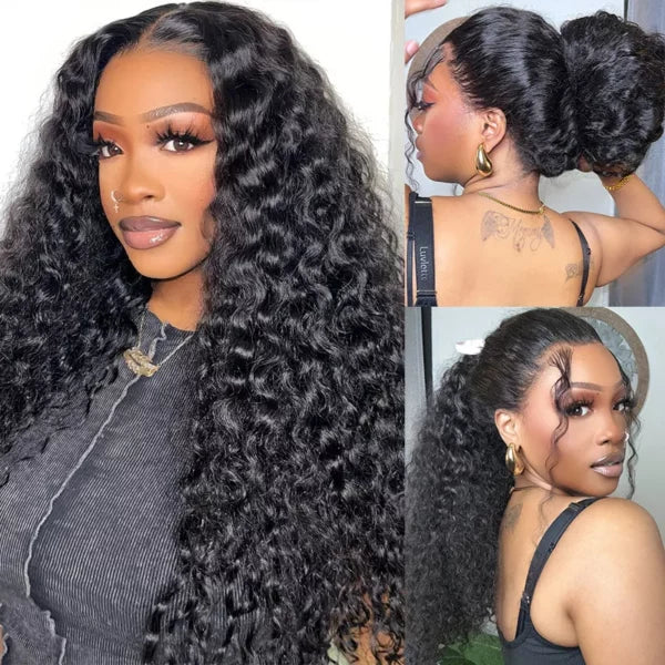 Deep Wave Invisi-Drawstring Snug Fit 360 Lace Frontal Wigs Pre-Bleached Knots Plucked Hairline