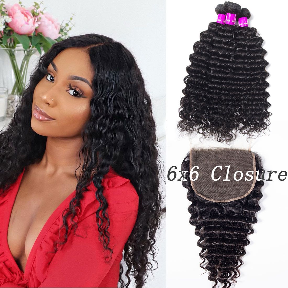 6x6 Lace Closure with Deep Wave Bundles