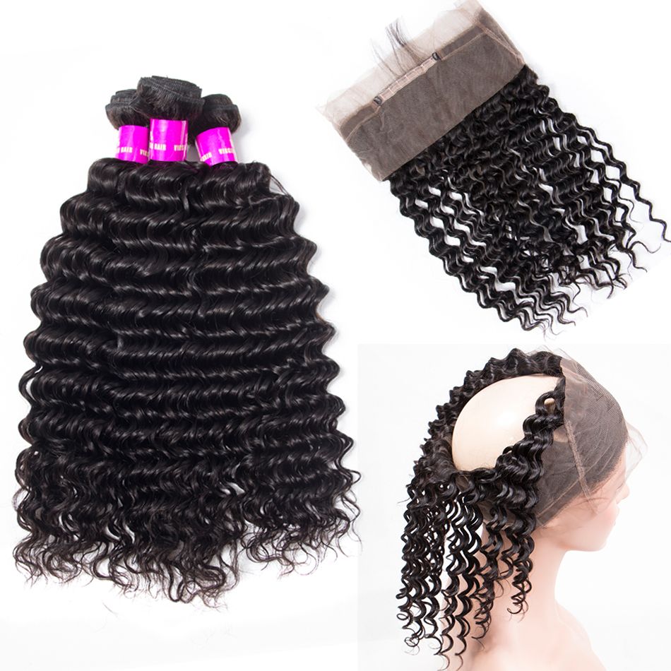 Brazilian Deep Wave Bundles with 360 Frontal for Full Head Virgin Human Hair