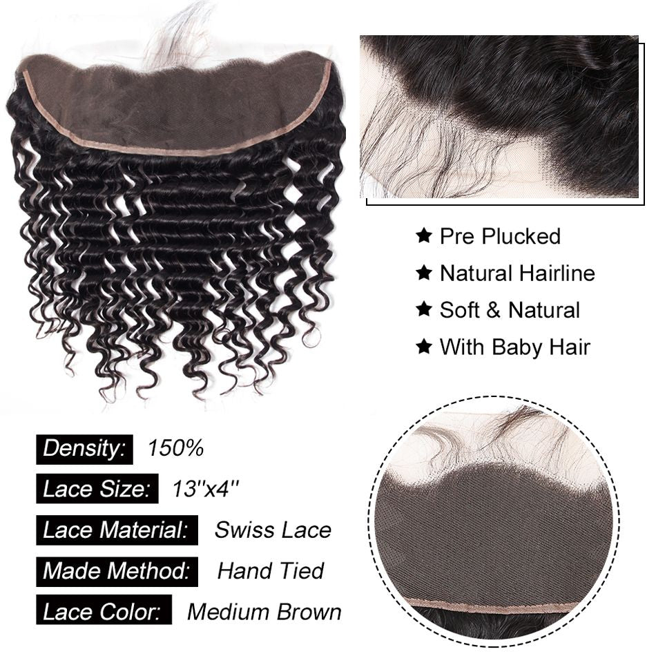 Hair Deep Wave Lace Frontal Closure Brazilian Deep Wave Weave Frontal Lace Closure Human Hair Extensions