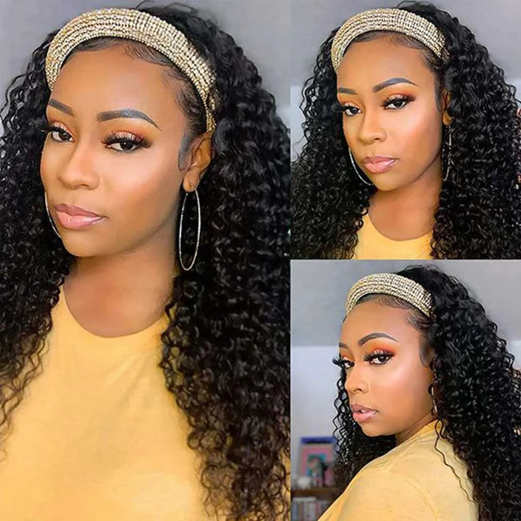 Deep Wave Headband Wig Glueless Human Hair Wigs No Glue No Gel