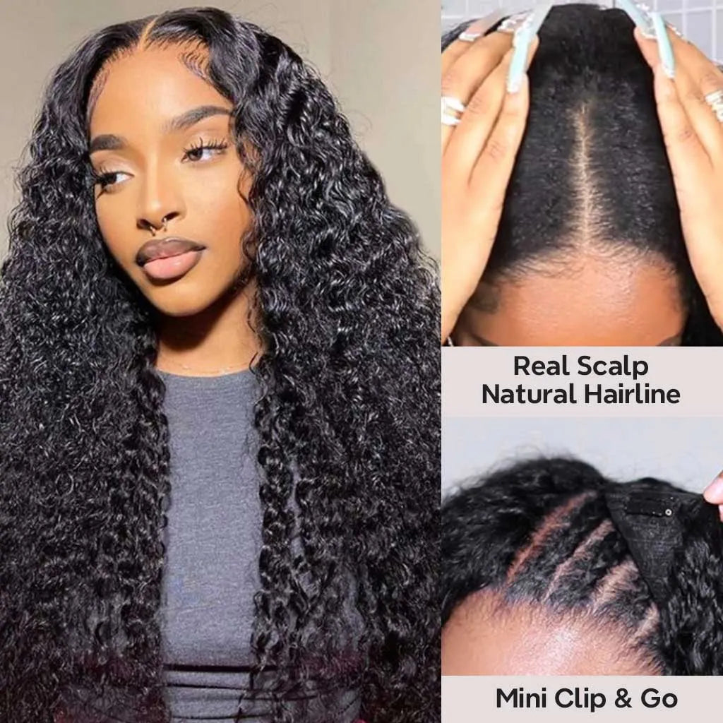 U Part Wig Deep Wave Human Hair Wig No Glue No Gel Easy Install