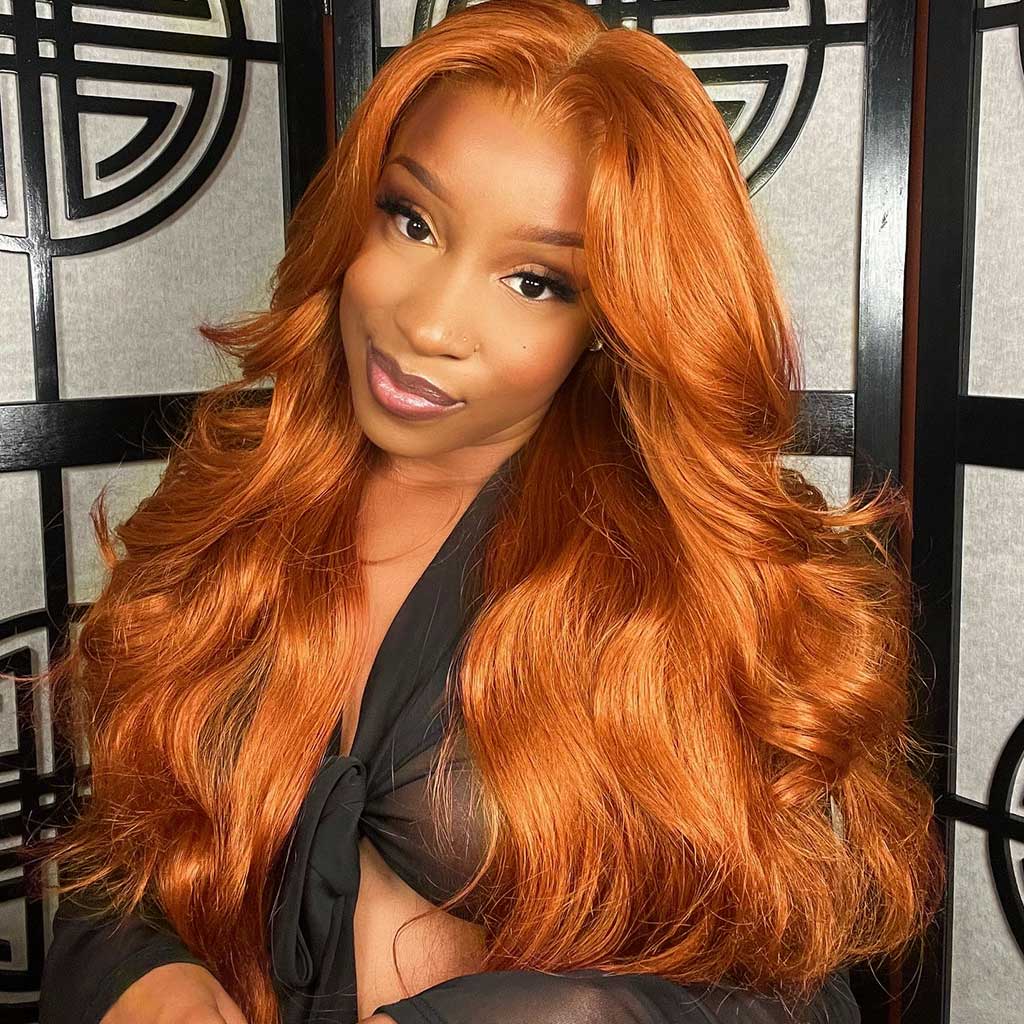 Orange Ginger Body Wave 13x4 HD Lace Front Wig 180% Density