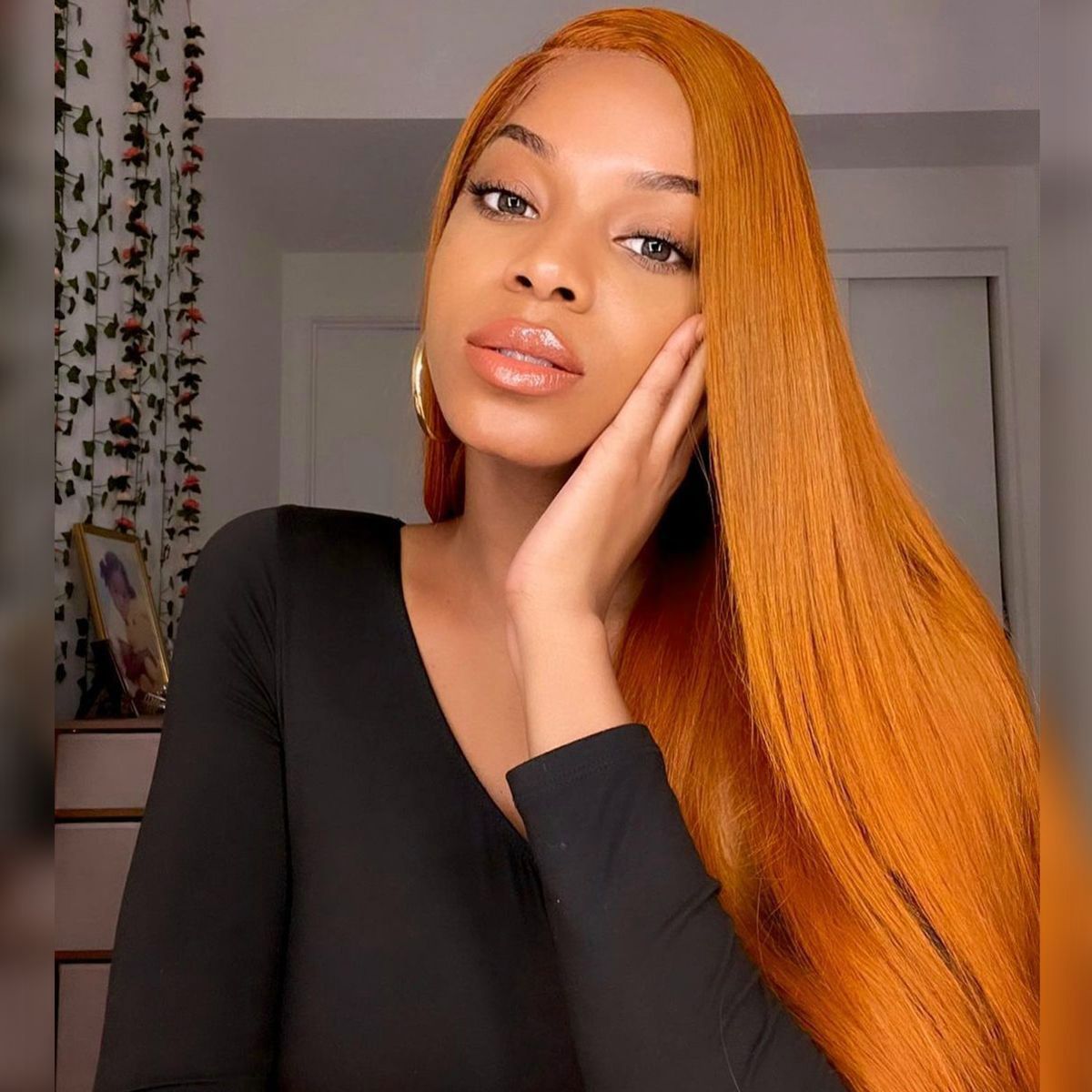 Orange Ginger Color 13x4 HD Lace Front Straight Hair Wig 180% Density