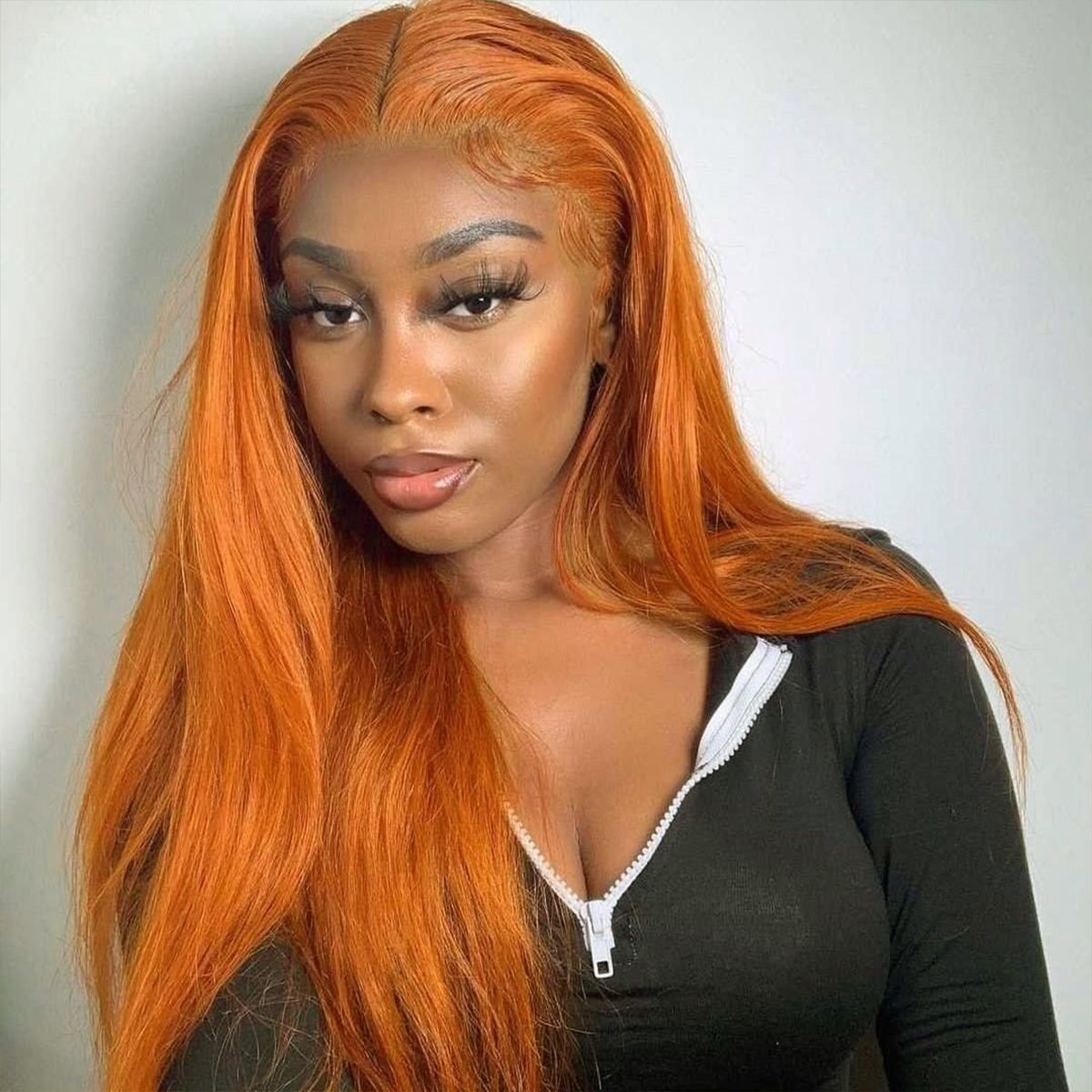Orange Ginger Color 13x4 HD Lace Front Straight Hair Wig 180% Density