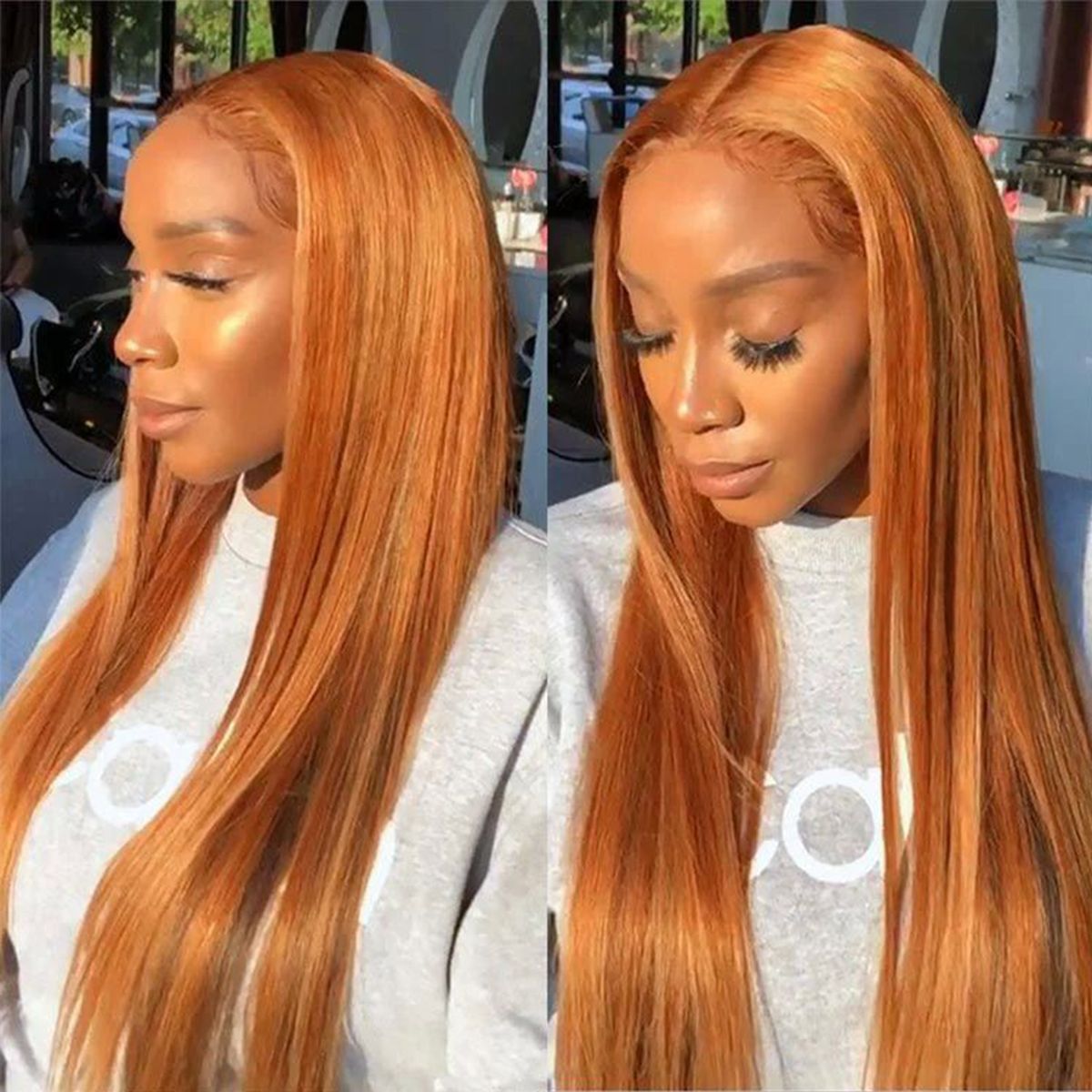 Orange Ginger Color 13x4 HD Lace Front Straight Hair Wig 180% Density