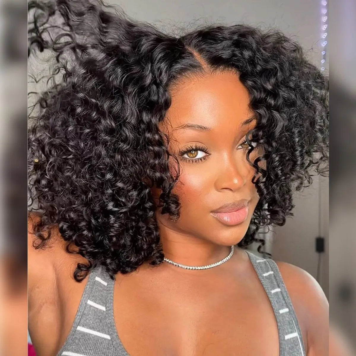 Upgraded 6x5 Glueless Lace Wig Bouncy Water Wave Short Bob Wig Pre-Cut Lace Bleached Knots