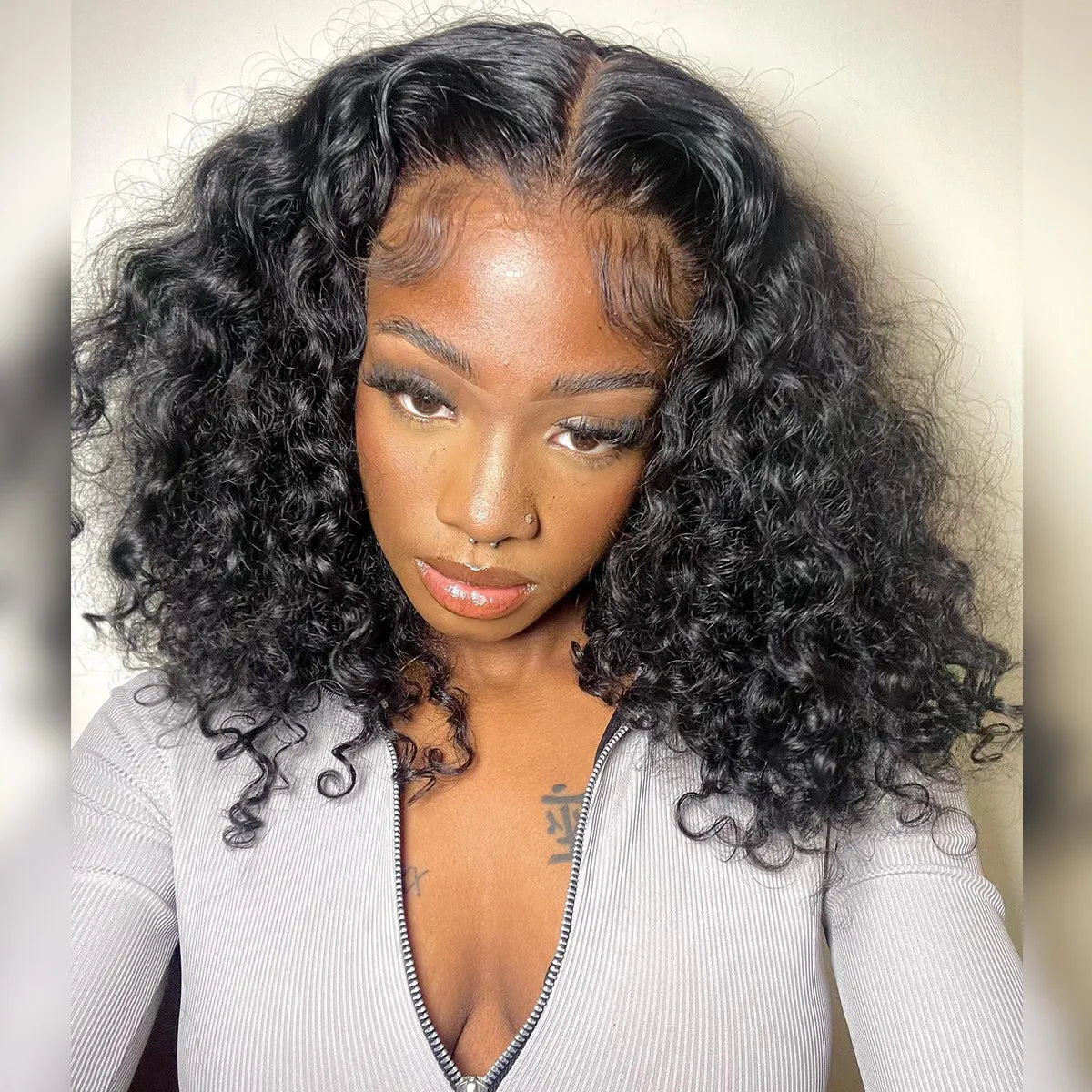 Upgraded 6x5 Glueless Lace Wig Bouncy Water Wave Short Bob Wig Pre-Cut Lace Bleached Knots