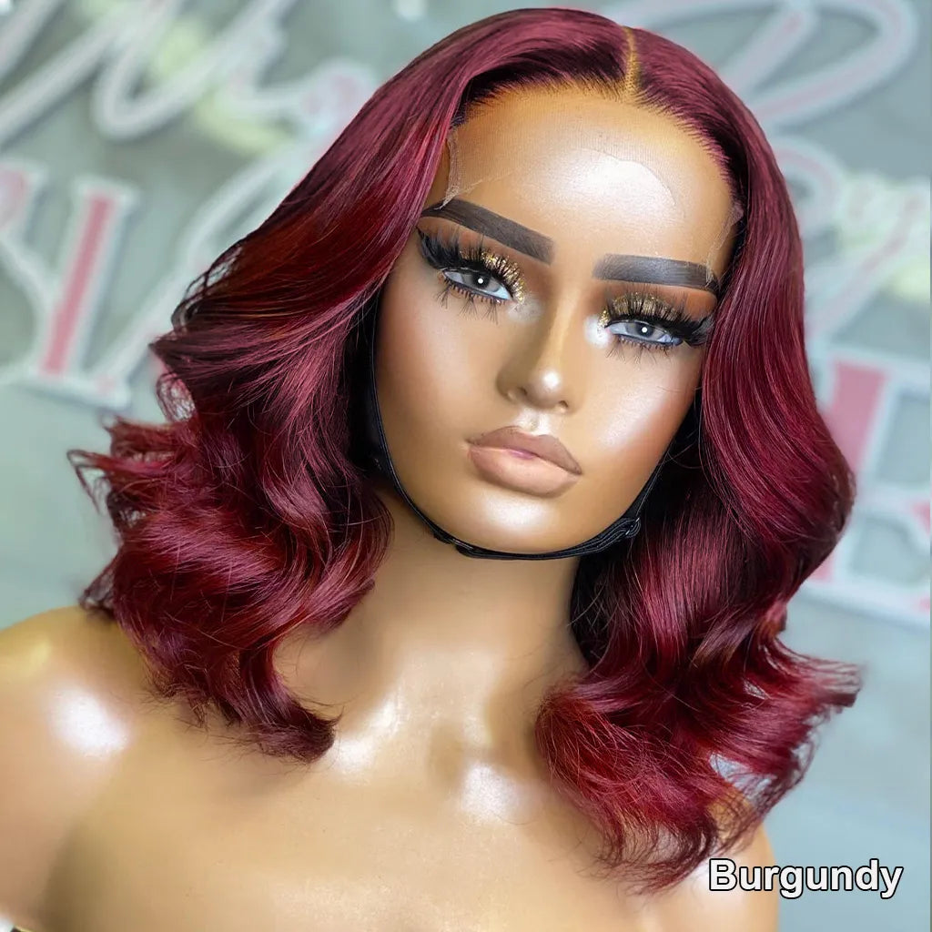 Wear Go Glueless Loose Body Wave Pre-Cut 6x5 Lace Bob Wig Dark Brown/Reddish Brown/99j Color