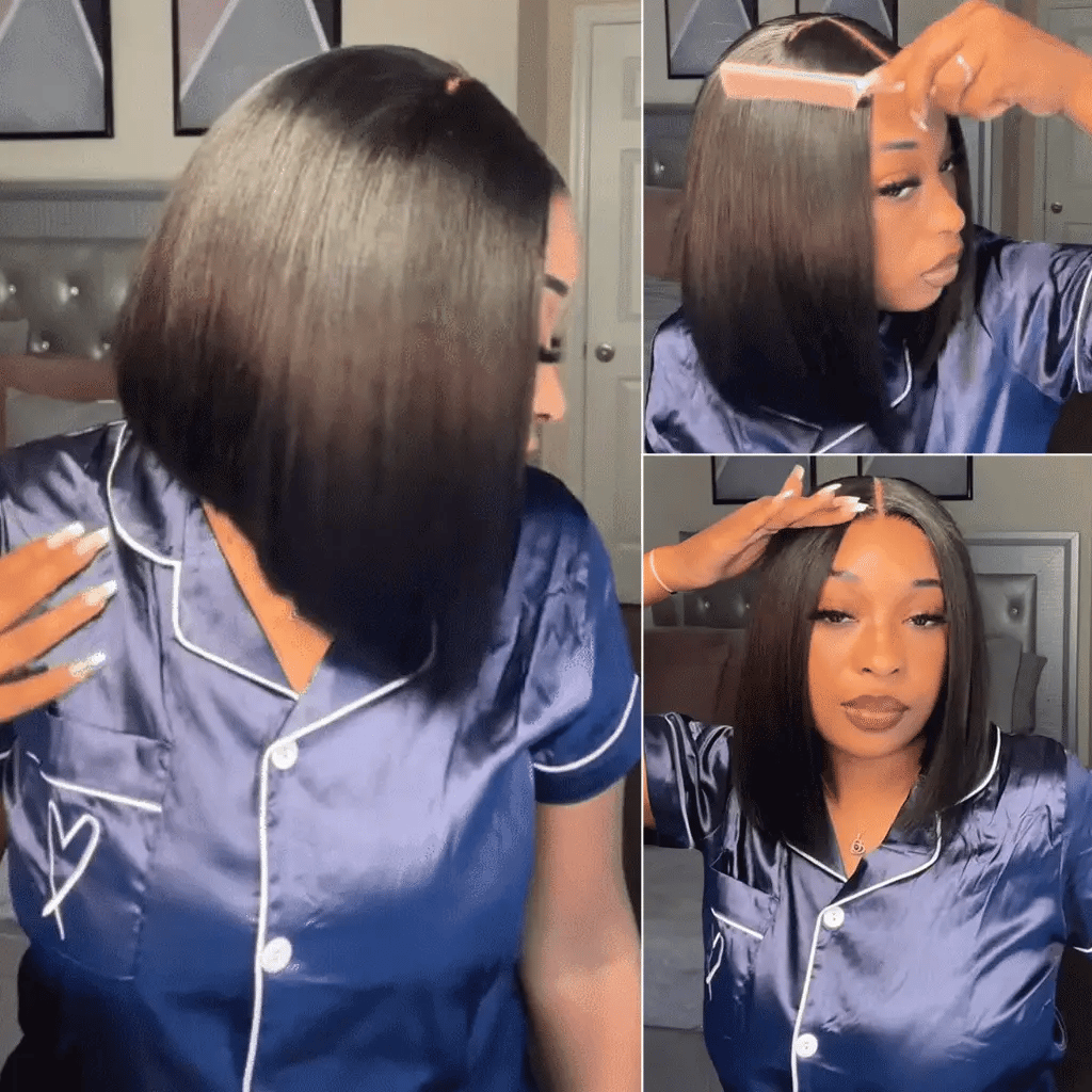 Pre-Bleached Knots Ready To Go Glueless Straight Bob Wig Pre-Cut 6x5 HD Lace Wig