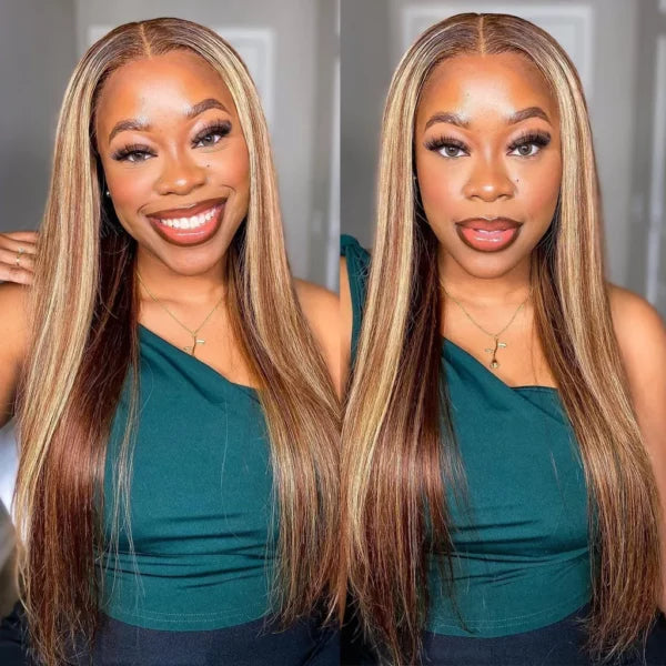 Highlight Honey Blonde Glueless Wig Pre-Cut 6x5 HD Lace Wig Pre-Cut Lace & Bleached Knots