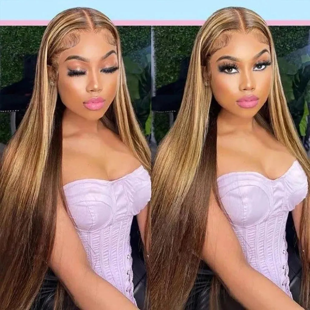 Highlight Honey Blonde Glueless Wig Pre-Cut 6x5 HD Lace Wig Pre-Cut Lace & Bleached Knots