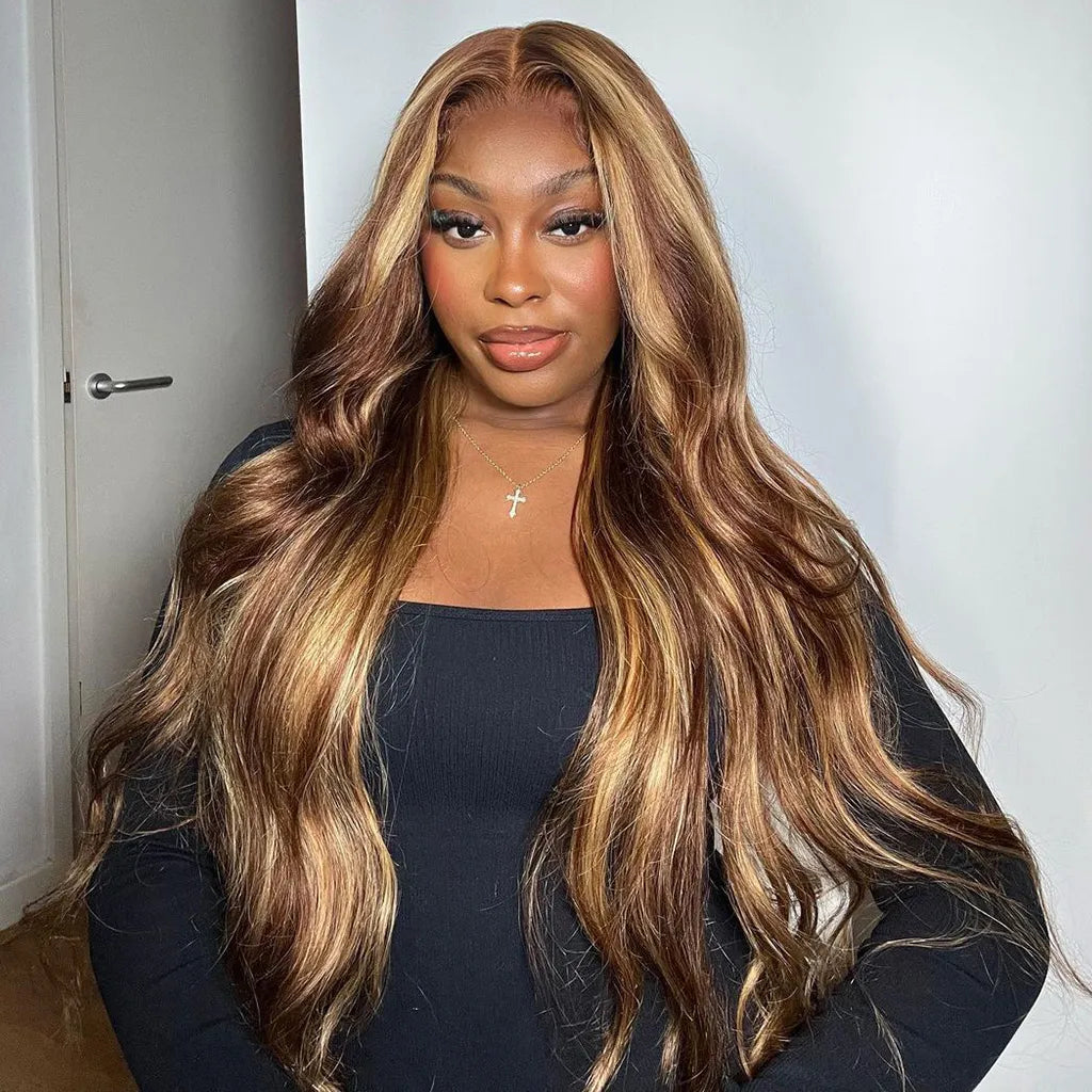Highlight Honey Blonde Glueless Wig Pre-Cut 6x5 HD Lace Wig Pre-Cut Lace & Bleached Knots