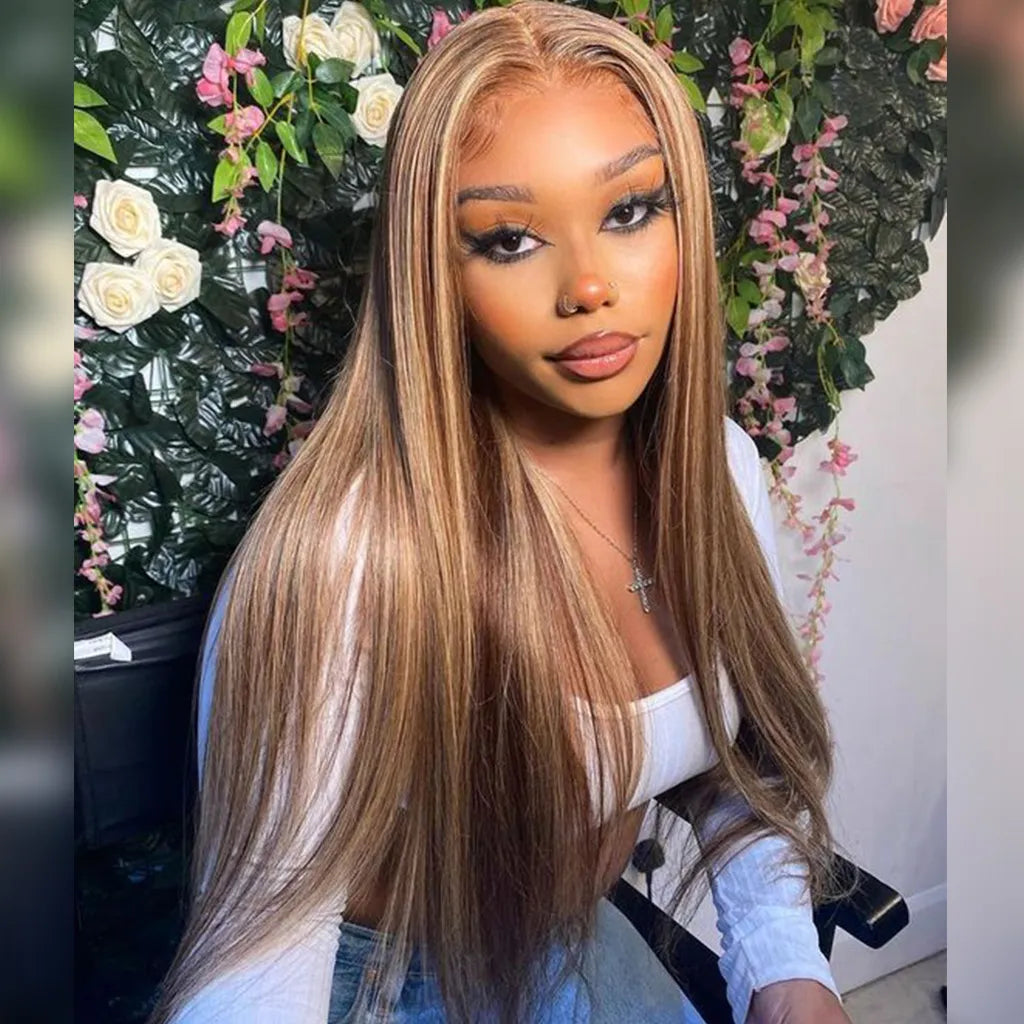 Highlight Honey Blonde Glueless Wig Pre-Cut 6x5 HD Lace Wig Pre-Cut Lace & Bleached Knots